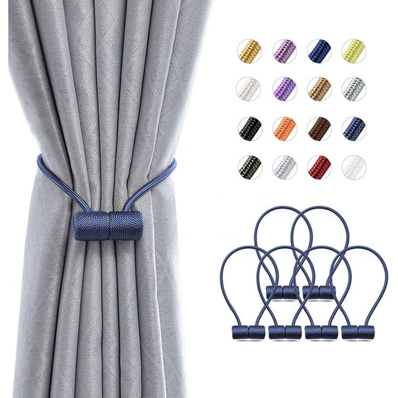 6 Pack Magnetic Curtain Tiebacks 16 Inch Modern Handmade Weave Rope Curtain Holdbacks Convenient Decorative Curtain Drape Tie Backs for Home and Office Window Drapery (Navy Blue)
