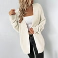 thumbnail image 4 of IROINNID Women's Mid-Length Cardigan Solid Color Jacket Long Sleeve Casual Pockets Casual Cardigan, Beige, 4 of 6