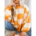 thumbnail image 5 of Women'S Fall Fashion Crew Neck Long Sleeve Lattice Ribbed Knit Loose Pullover Sweater Tops Orange S, 5 of 9