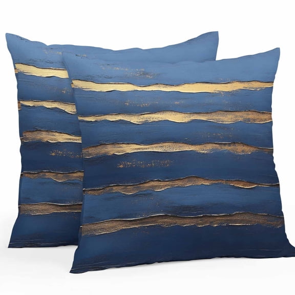 Waterproof Throw Pillow Covers Set of 2, 18x18 Inch Luxury Navy Blue Decorative Pillowcases Outdoor Pillow Slip Cushion Covers Set for Couch Tent Golden Contemporary Abstract