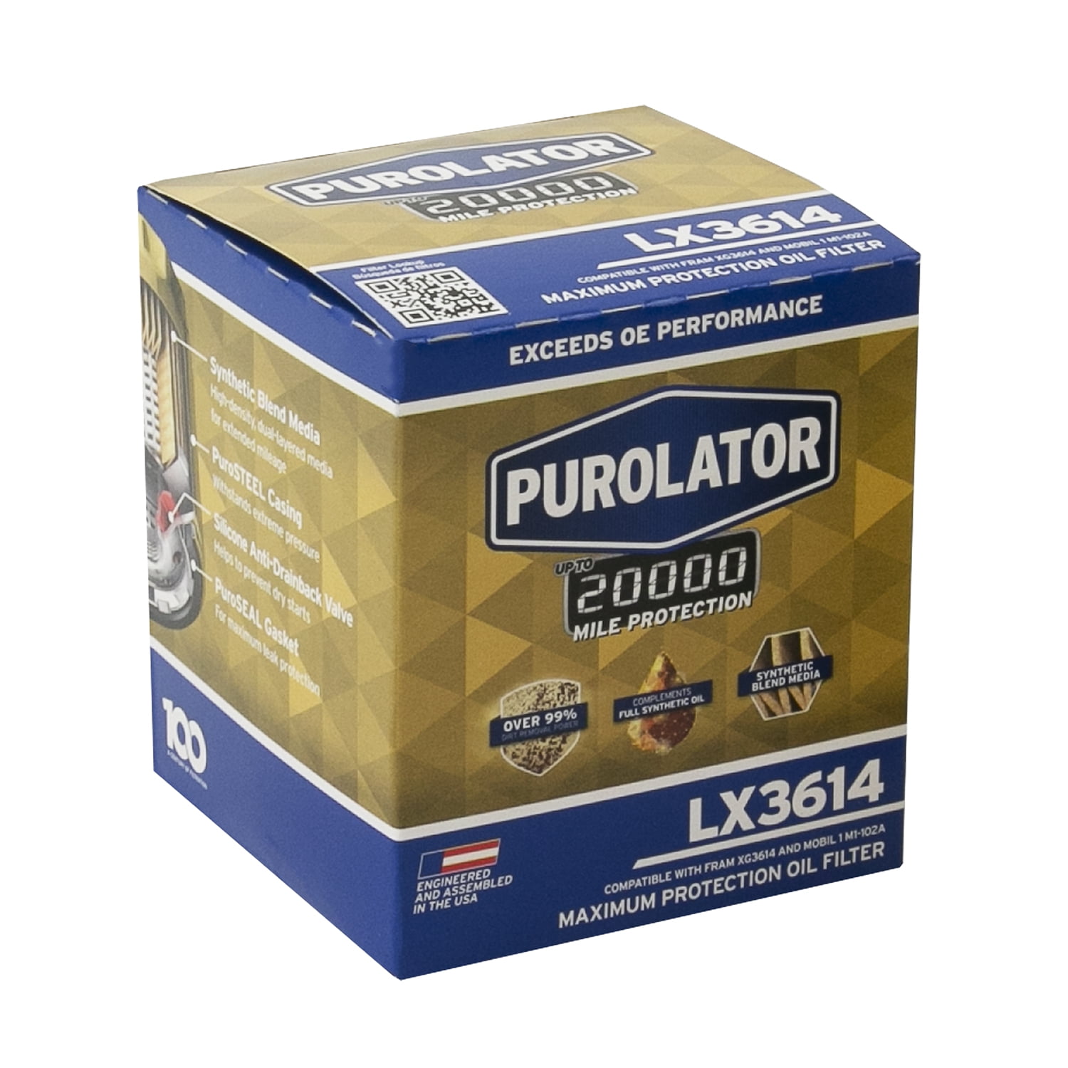 (2 pack) Purolator LX3614 Purolator 20K Oil Filter with 20,000 Mile Protection for Select Mazda, Ford, Audi, BMW and more
