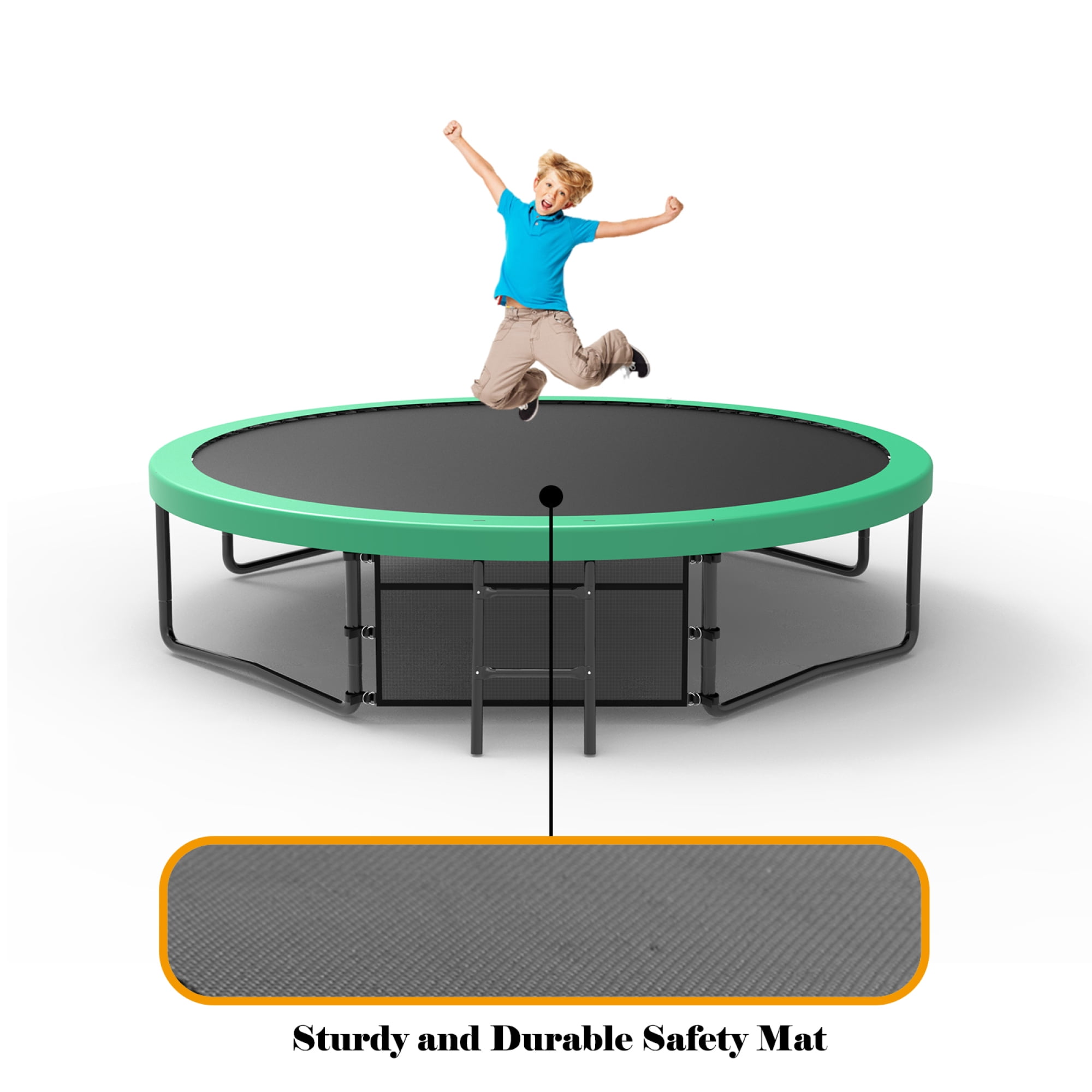 12FT Trampoline for Kids,Outdoor Recreational Trampolines with Safety Enclosure Net & Ladder,Green