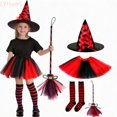 thumbnail image 2 of LYHaoo 4 Pcs Halloween Witch , Kids Girls Cute Tutu Skirt with Witch Hat Broom Striped High Stockings for Themed Party(4-10 Years), 2 of 4