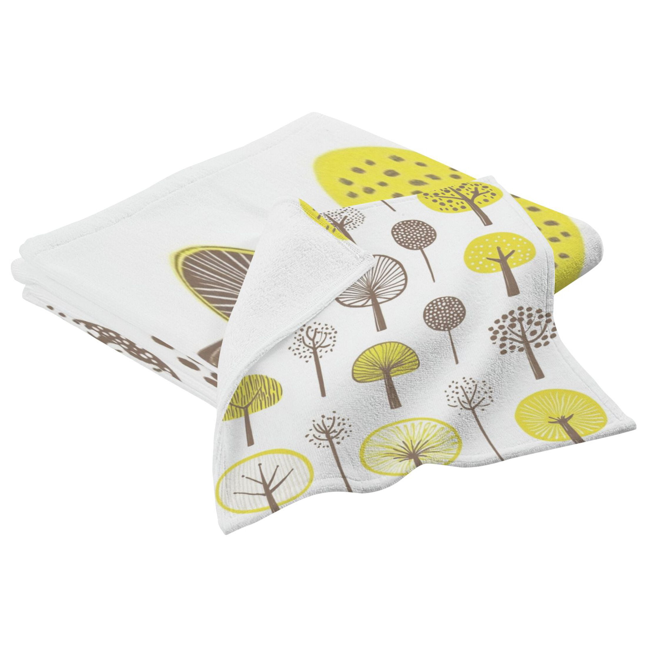 Teal Green Leaves on Beige 2 Piece Cotton Bath and Face Towel Set Soft and Absorbent, for Beach Pool Bathroom