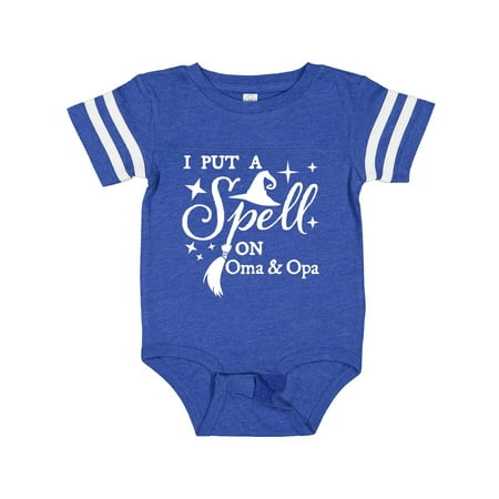 

Inktastic I Put a Spell on Oma and Opa Witch Hat and Broom Gift Baby Boy or Baby Girl Bodysuit