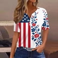 thumbnail image 2 of Women's Patriotic 250th Anniversary USA Shirt V-Neck Button American Flag Print Short Sleeve T-Shirts, 2 of 7