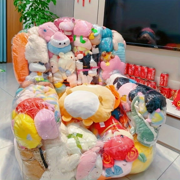 40x35in Doll Storage Sofa - Clear Plastic Organizer with Cushioned Seat | Multi-Functional Stool for Bedroom & Living Room | Space-Saving Design