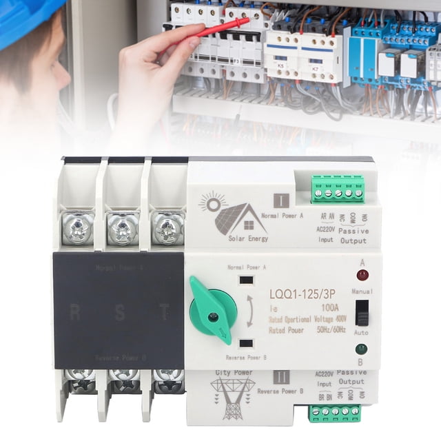 Interruptor De Transferencia De Energía, Fácil Instalación AC400V 100A Interruptor De Transferencia Automática De Doble Potencia Retardante De Llama 3P Para El Hogar