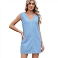 thumbnail image 2 of Vestido Corto Vaquero de Verano para Mujer, Cuello en V, Sin Mangas, Informal, Holgado, de Tirantes Azul XL, 2 of 9