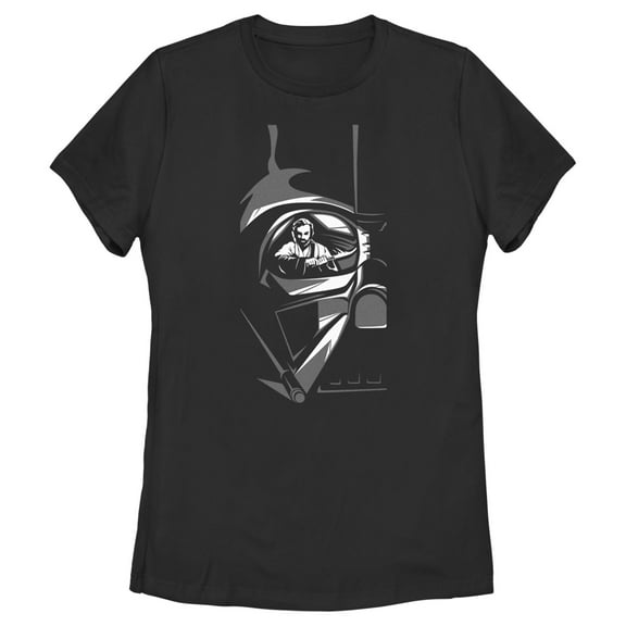 Women's Star Wars: Obi-Wan Kenobi Darth Vader Helmet Reflection with Obi-Wan Graphic Tee Black 2X Large