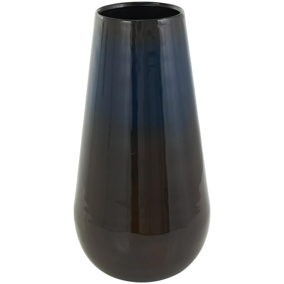 DecMode 16" Ombre Blue Metal Vase with Brown Accents
