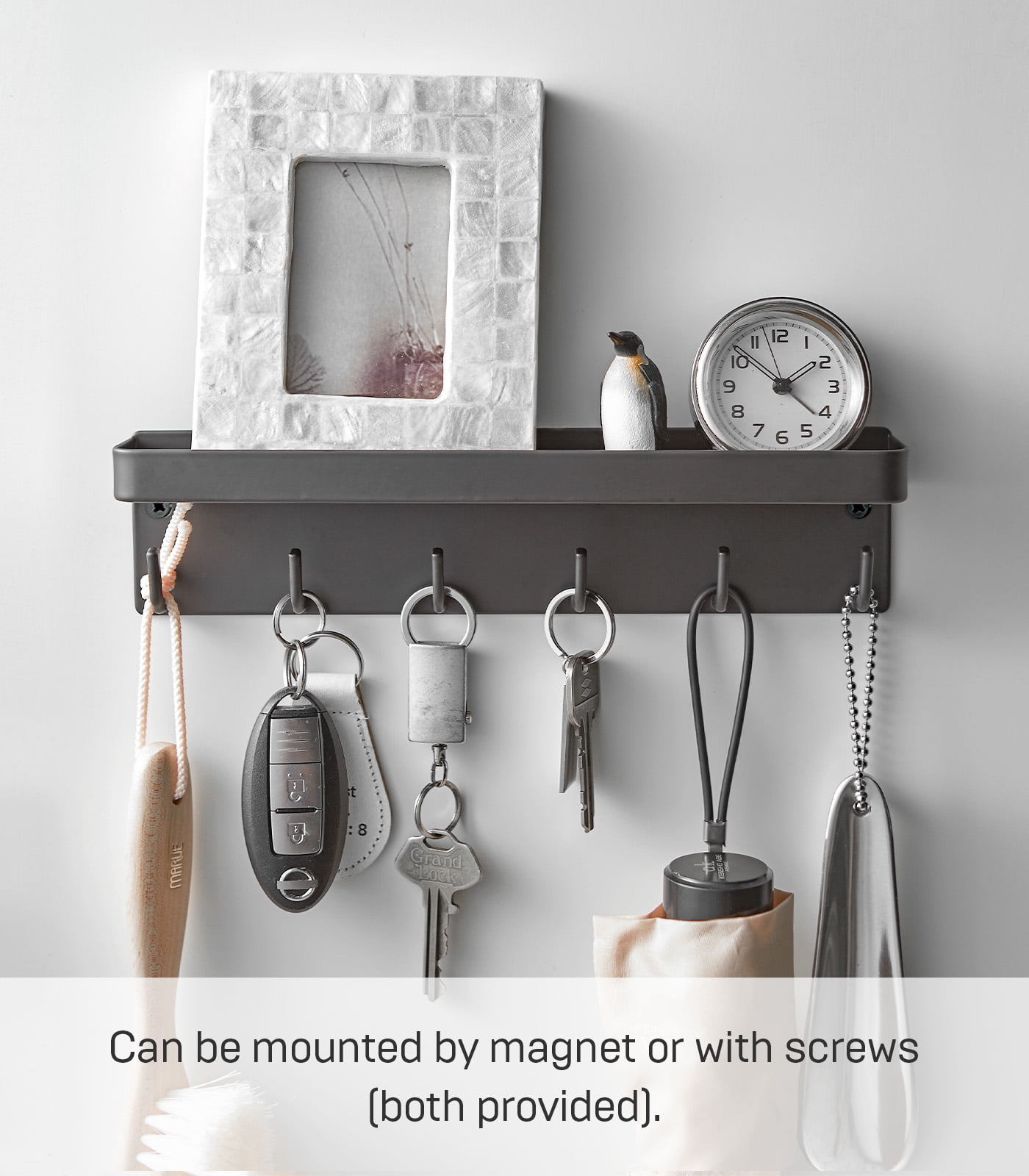Yamazaki Home  Magnetic Key Rack, Steel, Holds 4.4 lbs - L 1.77 x W 9.65 x H  2.36 inches Black