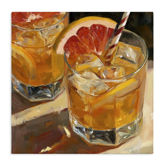 Stupell Industries Contemporary Grapefruit Cocktail with Ice Cubes Canvas Art, 17 x 17, by Petals Prints Design