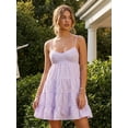 thumbnail image 4 of LMLYSoH Women Spaghetti Strap Cami Dress Plaid Sweetheart Neck Tiered Hem Back Lacing Short Dresses, 4 of 9
