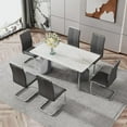 thumbnail image 5 of Sumdeal Luxury Faux Marble Dining Table for 6, 63" Rectangular Kitchen Table with Polished Silver Pedestal Base for 4-6 People in Kitchen Dining Room, 5 of 9