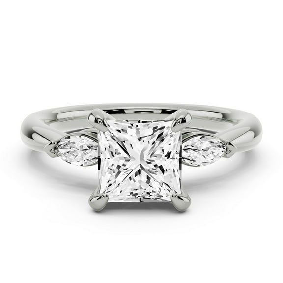 Alor Jewel Princess Cut Engagement Solitaire with Accent - 1.8 Ct Lab-Created Simulated Diamond Ring - 14K White Gold Over - 3 Stone Engagement Wedding Ring - Perfect Gifts - Wedding Jewellery