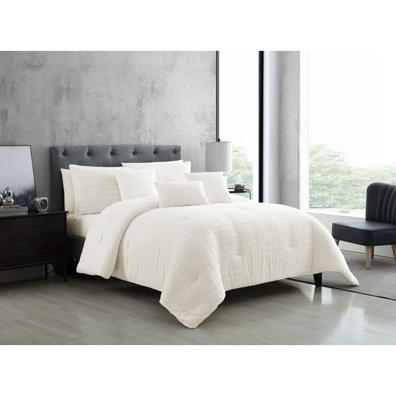 Riverbrook Home 6 pc Comforter Set, Queen, White, Kasuga, Clipped Jacquard, Polyfil Filling, Adult