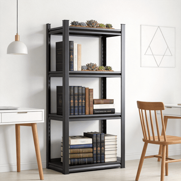 4-Tier Metal Garage Shelving Unit, Heavy Duty Adjustable Storage shelves, Steel Shelving, 2400 lbs Capacity, Industrial Shelves for Heavy Tools and Equipment, Ideal for Garage, Basement, 60"H