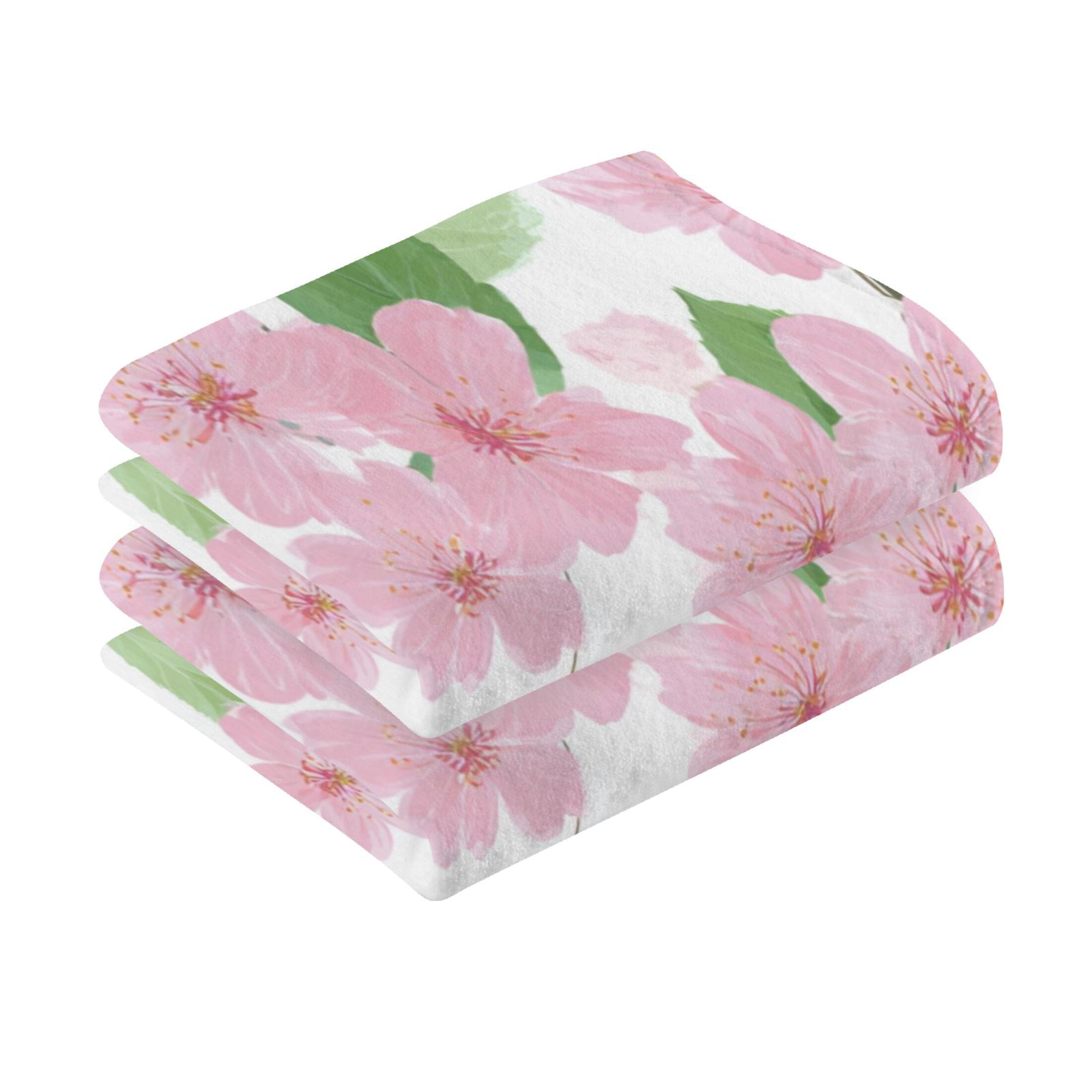2 Pieces of Cotton Towel Face Towel Set Hand Towel Bath Towel Cotton Bath Towel Sets Pink Cherry Blossom Motif
