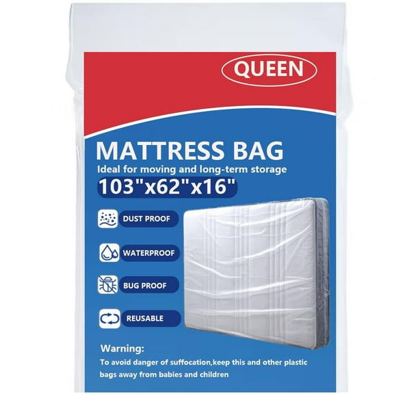 Clear Queen Mattress Bag for Moving, 1.5 Mil Tear Resistant Storage Cover,Moisture Barrier, Furniture Protector for Sofa Bicycle