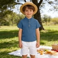 thumbnail image 2 of Landzoo Toddler Boys Girls T-Shirt Solid Color Short Sleeve Mandarin Collar Tops Summer Casual Boys Tees Size 4-5 Years Navy, 2 of 8