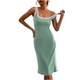 thumbnail image 2 of Sakmal Womens Summer Dresses Mid-Length Square Neckline Green Sexy Solid Sleeveless Slip Dress, 2 of 7