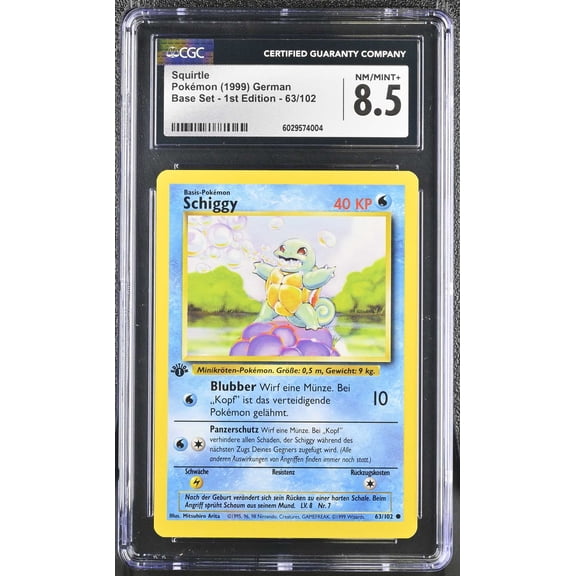 Graded 1999 Pokemon Base Set 1st Edition Squirtle German CGC 8.5 #63/102 Trading Card