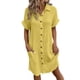 thumbnail image 1 of vestido suelto de manga corta de longitud media con botones de color sólido informal de nueva moda para mujer amarillo / l, 1 of 6