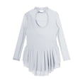 thumbnail image 4 of vastwit Girls Figure Ice Skating Dance Dress Long Sleeve Rhinestone Mesh Splice Mock Neck Leotards White 16, 4 of 5