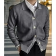 thumbnail image 4 of Men'S Lapel Cardigan Sweater Knit Long Sleeve Button Cardigan Slim Fit Casual Ribbed Knitted Jacket Dark Gray L, 4 of 7