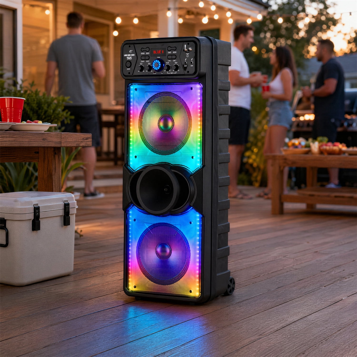 Lohoms Portable Wireless Speaker, Dual 10" Subwoofer & Double 2" Tweeter Trolley Bluetooth Speaker W/ Microphone Heavy Bass Stereo Woofer Party PA System, AUX, FM, Remote, Karaoke LED Light, 37" H