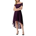 thumbnail image 4 of Market In The Box Women's Hi-lo Lace Dress Elegant V-Neck Short Off Shoulder Asymmetrical Handkerchief Hem Floral Lace Cocktail Party Dress Midi Formal Dress, 4 of 6