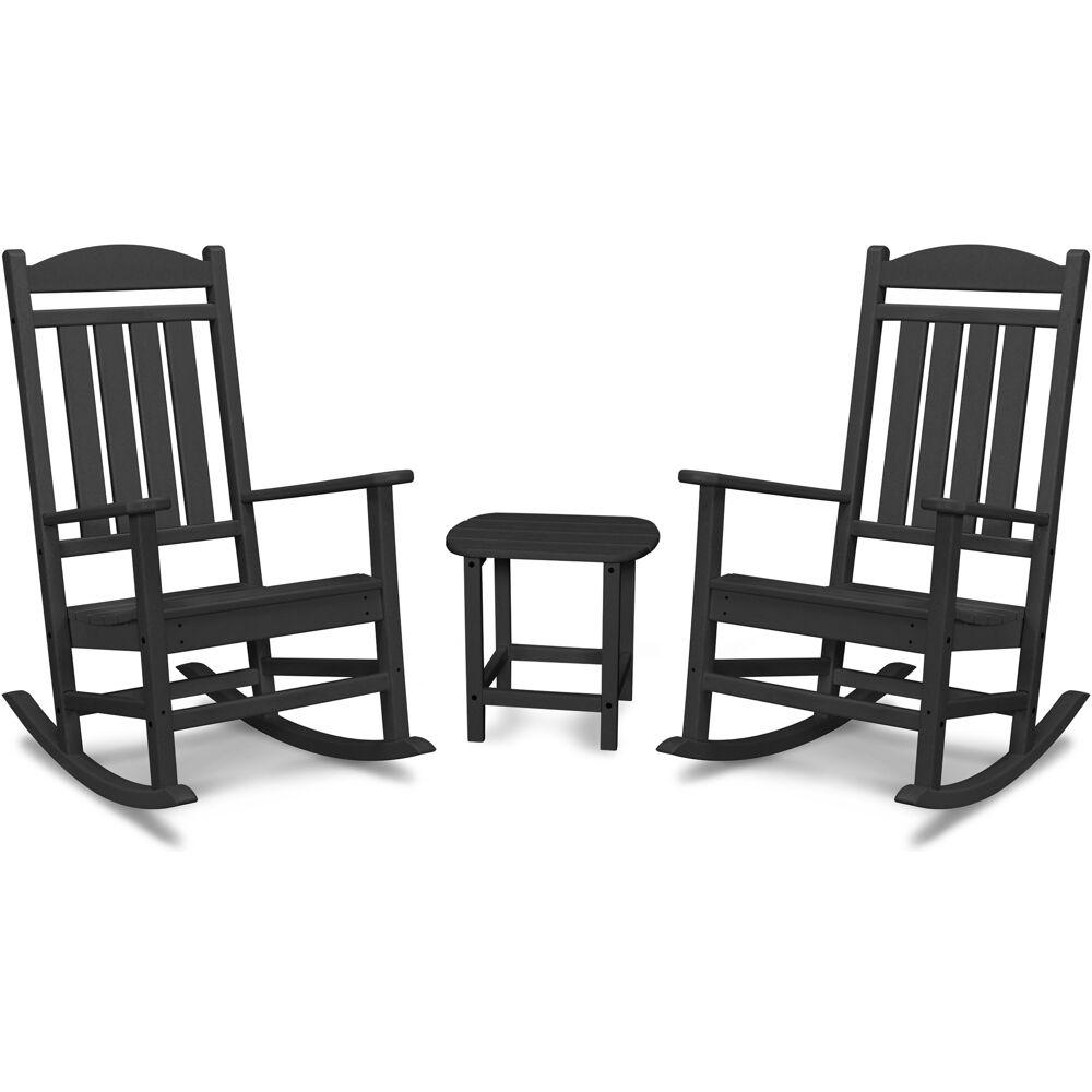Hanover Pineapple Cay All-Weather 3-Piece Outdoor Patio Porch Rocker Chat Set, 2 Rockers and Side Table, Eco-Friendly, Recycled Material, Made in USA - PINE3PC-BLK - image 3 of 4