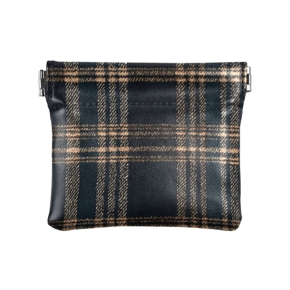JIALIOU Leather Coin Purse Pouch No Zipper Small Dark Green Brown Tartan Makeup Bag for Women Men Cosmetics Jewelry 4.3x3.7 inch