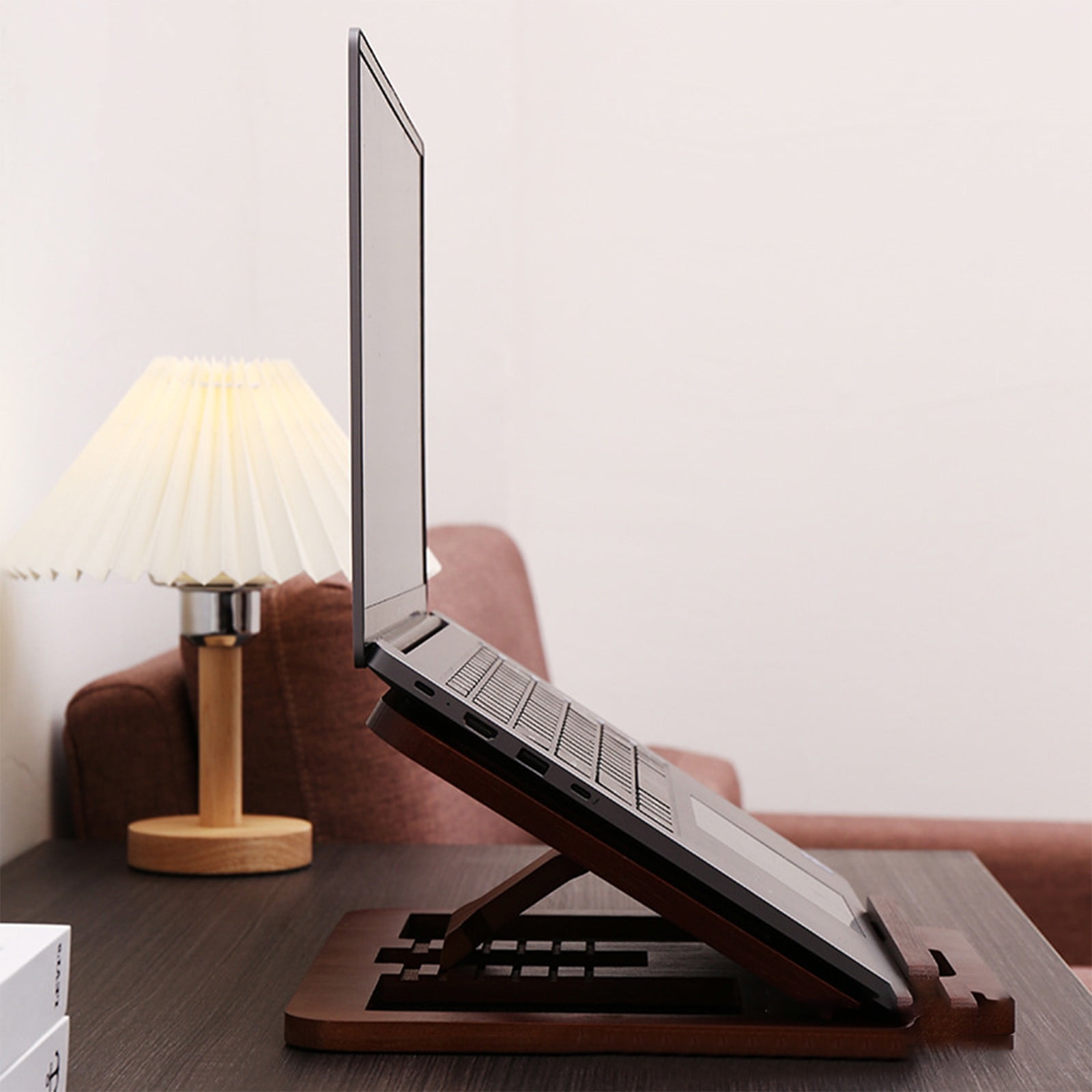 Bamboo Fodable Laptop Notebook Riser Stand Desktop Adjustable with 4 Angles Notebook Mount Holder, Folding Laptop Cooler Stand