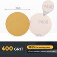 thumbnail image 2 of 50 Pcs 3 Inch Sanding Disc 400 Grit Hook and Loop Sandpaper Random Orbital Sander Pads for Woodworking Automotive, Gold, 2 of 2