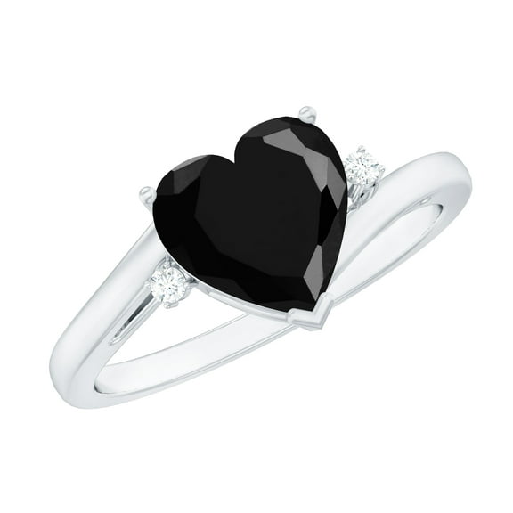 Rosec Jewels Lab Created Black Diamond Heart Engagement Ring - 8 mm - Black and White Diamond Ring - AAAA Grade - with Jewelry Box, 925 Sterling Silver, US 4.00