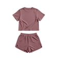 thumbnail image 3 of jobturf Casual Two Piece Sets for Women Short Sleeve Crop Top and High Waist Split Hem Shorts Set Summer Tracksuit Matching Outfits S-XL, 3 of 5