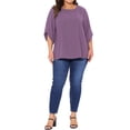 thumbnail image 6 of Agnes Orinda Women's Plus Size Swiss Dots Tops Petal Sleeves Curved Hem Round Neck Summer Casual Blouse 1X Purple, 6 of 8