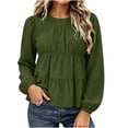 thumbnail image 2 of QINGFSAP Womens Long Sleeve Round Neck Tiered Tops Ruffle Pleated Loose Fit Blouses, 2 of 9