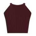 thumbnail image 5 of YYDGH Women's Knit Crop Top Ribbed Sleeveless Halter Neck Vest Tank Top Wine Red M, 5 of 6