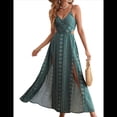 thumbnail image 1 of Vestido de Verano para Mujer, , con Escote en V, Estampado Floral, Estilo Tropical, con Abertura Lateral para Playa Verde L, 1 of 10