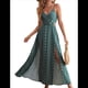 thumbnail image 1 of Vestido de Verano para Mujer, , con Escote en V, Estampado Floral, Estilo Tropical, con Abertura Lateral para Playa Verde M, 1 of 10