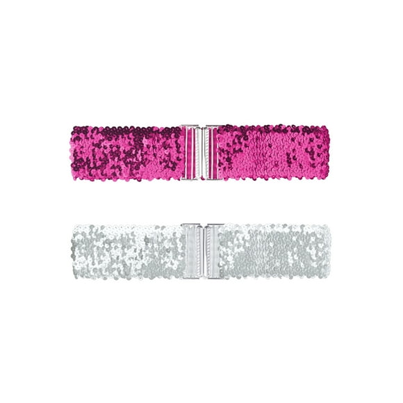 Cinturones Anchos Brillantes para Mujeres INSPIRE CHIC con Hebillas de Entrecruzado y Decoración de Lentejuelas, Cinturones Elásticos 2PCS Color Rosa Rojo