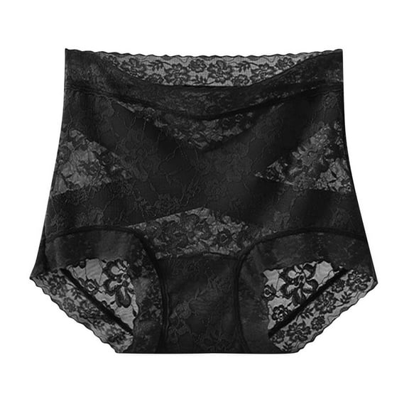ZQUUVOU Women's Lace Panties Full Coverage Mid High Waist Briefs Tummy Control Lace Panties Breathable No Visible Lines Black