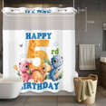 thumbnail image 3 of Happy 5rd Birthday No Hook Shower Curtain with Snap in Liner Cartoon Pink Yellow Blue Dinosaurs Floral Waterproof Bathroom Shower Curtain with See Through Top Window for Bathtub 72" x 78", 3 of 9