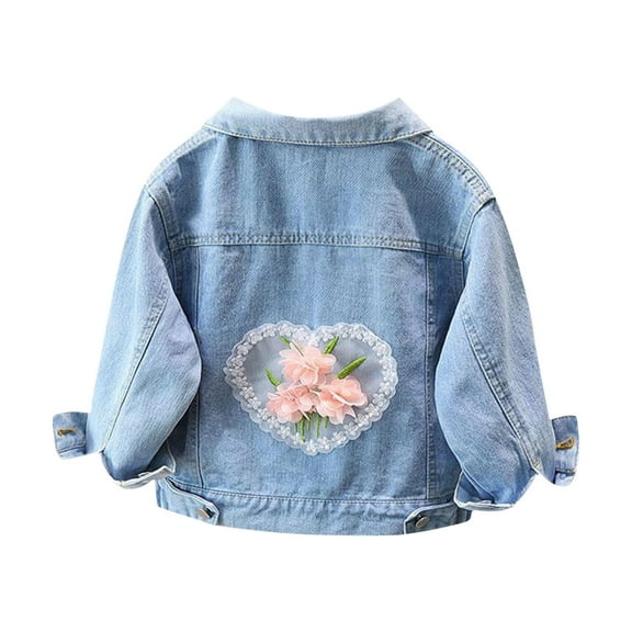 Coerni Girls Denim Jacket with 3D Flower Design Classic Blue Jean Jackets Kids Button Long Sleeve Clothes Cute Casual Western Coat
