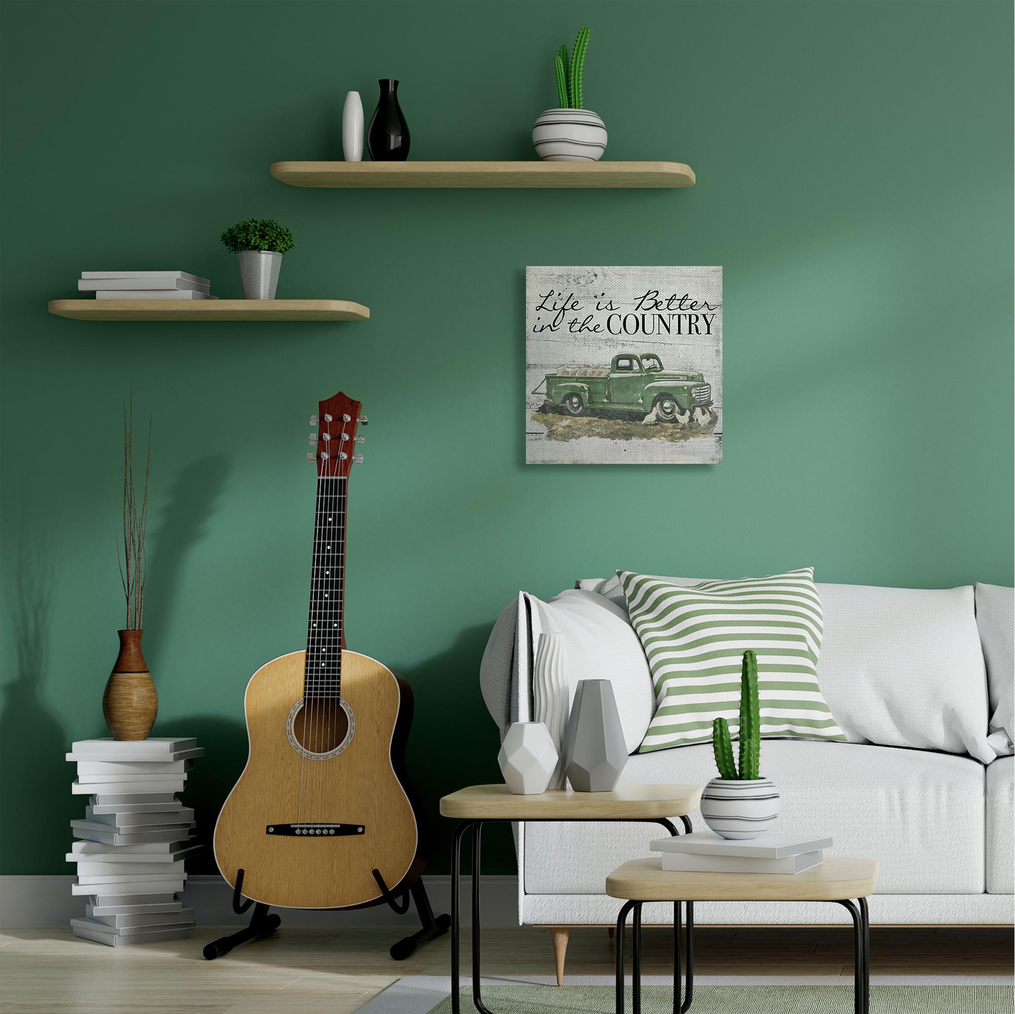 Stupell Home Décor Better in the Country Green Truck Rustic Farm Gray Word Design Canvas Wall Art by the Saturday Evening Post