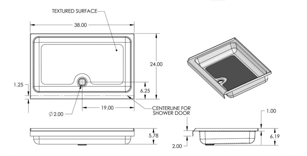 SPECIALTY RECREATION/BRI-RUS SP2438WC Shower Pan 24 X 38 White