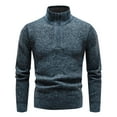 thumbnail image 4 of ohmzyzo Mens Fleece Lined Knit Sweaters Quarter Zipper Stand Collar Sweater Long Sleeve Winter Warm Pullover Tops Navy Blue 3XL, 4 of 5